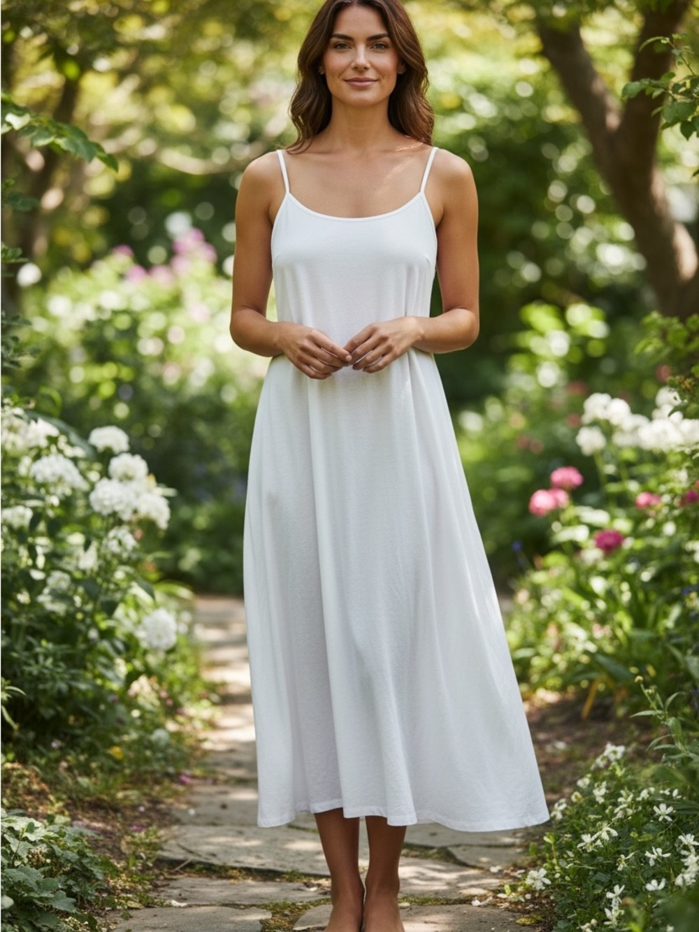 Japna Cream Maxi Slip Dress with Spaghetti Straps